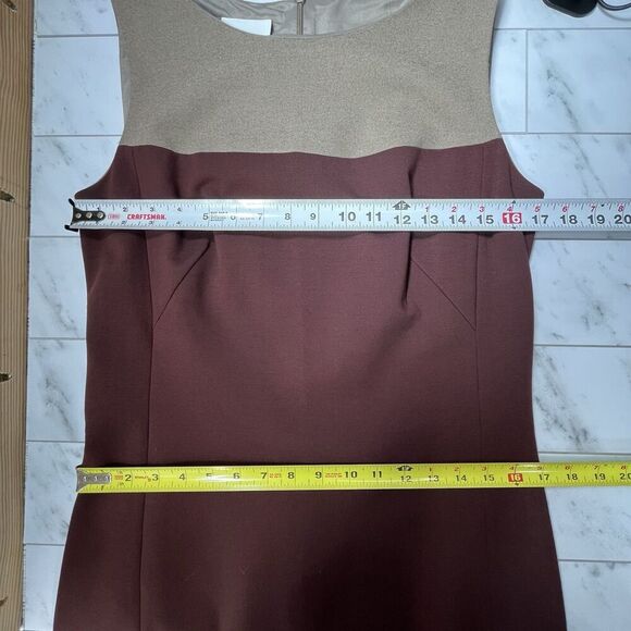 AKRIS PUNTO Sz US 8 Tan Maroon Red Sheath Dress Viscose Wool Blend Art To Wear - Picture 7 of 14